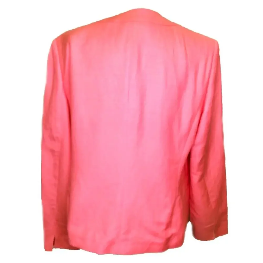 Evan Picone Pink Blazer Jacket Women's 14 Round Neck Gold Buttons Lined Pockets - Picture 2 of 4